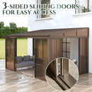 EROMMY 10' x 14' Sunroom, Wall Mounted Gazebo with Galvanized Steel Roof & Aluminum Frame, 3-Sided Sliding Doors, Lean to Gazebo with 6mm Thickened UV-Resistant PC Screen for Patio, Garden, Backyard