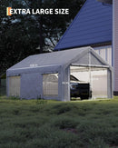Carport Canopy, 10 x 20ft Garage Tent Shelter Tarp, Heavy-Duty Carport Canopy with Roll-Up Windows & Doors, Removable Sidewalls Car Canopy, Car Tent Waterproof for Cars, Boats, Trucks