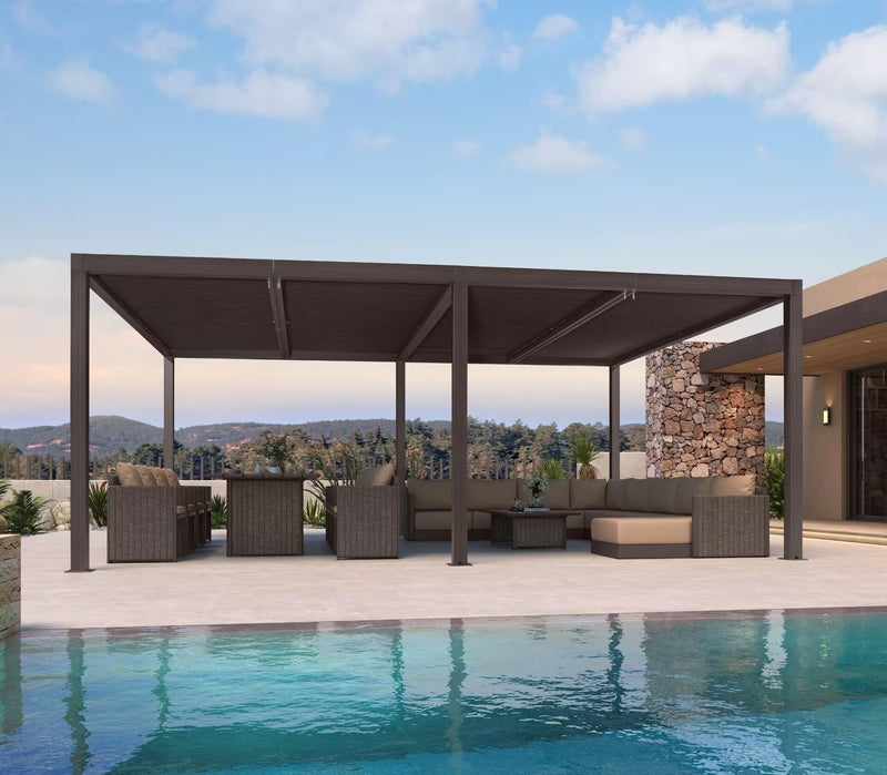 PURPLE LEAF Louvered Pergola 14' × 20' Outdoor Hardtop Gazebo Sun Shade with Adjustable Canopy Patio Aluminum Retractable Roof for Outside Deck Backyard Pavilion