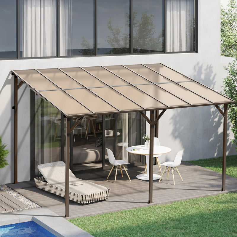 Crownland 10'x14' Outdoor Gazebo Hardtop, Wall-Mounted Lean-to Gazebo with Dewatering Hole, Large Outdoor Pergola Awning, Waterproof for Deck, Backyard, Garden, Porch