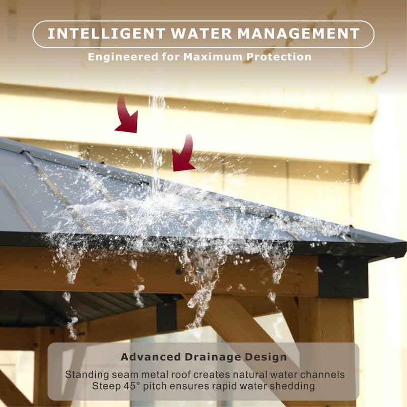 Oasisphere 10x12 Wood Gazebo, Cedar Wood Hardtop Pavilion with Double-Layer Galvanized Steel Roof, 120mm Thick Wooden Posts for Patio, Backyard, Garden, Deck