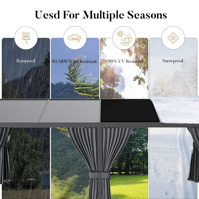 HOMPUS Louvered Pergola 10' x 20', Outdoor pergola with Aluminum Frame and Adjustable Rainproof Roof, Modern Louvre Shade for Garden & Patio, Curtains and Netting Included, Black