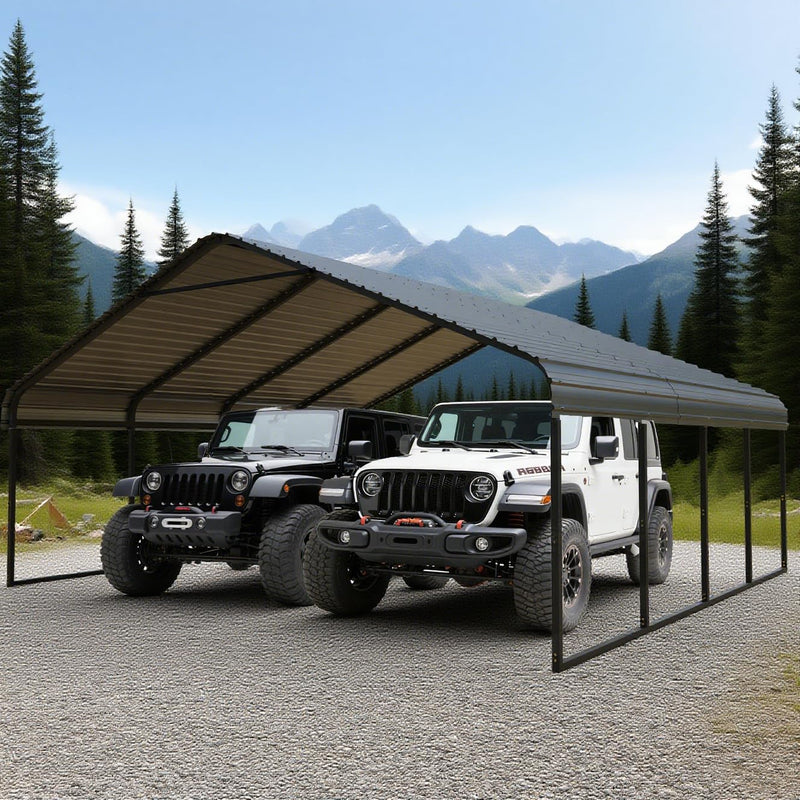 FILLOSLOV Heavy Duty Metal Carport 20x20 ft Galvanized Steel Frame RV Carport Storage All Weather Shelter Easy Assembly for 2 Car Extra Large Canopy for Dual Vehicle Boat Protection Garage Party Tent