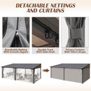 Raysfung 12 x20FT Outdoor Wall-Mounted Hardtop Gazebo, Aluminum Frame Lean to Gazebo with Polycarbonate Roof and Curtains for Patio, Garden, Deck