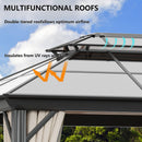 GAZEBEST 12' X 16' Permanent Hardtop Gazebo, Outdoor Polycarbonate Double Roof Pavilion Pergola Canopy with Aluminum Frame and Privacy Curtains for Patio, Garden, Backyard, Lawn