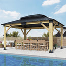13’x15’ Outdoor Wooden Gazebo - Patio Galvanized Steel Gazebos with Double Vented Roof, Heavy-Duty Cedar Wood Gazebo for Garden, Lawn, Poolside, Backyard Deck
