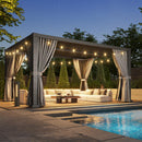 Aoxun Louvered Pergola 12' x 16' Outdoor Aluminum Pergola Adjustable Roof, with Waterproof Curtains and Nets, for Decks, Gardens, Gray