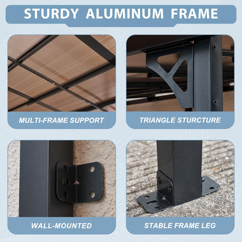 Aoxun 12' x 20' Gazebo for Patio, Gazebo Pergola with Sloped Roof, Large Wall-Mounted Heavy Duty Awnings, for Patio, Backyard, Deck
