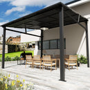 EBE 12' x 12' Hardtop Gazebo, Heavy Duty Lean to Metal Gazebos Outdoor Pergola, Wall Mounted Gazebo with Galvanized Steel, Patio Roof Awning for Patio, Deck, Backyard