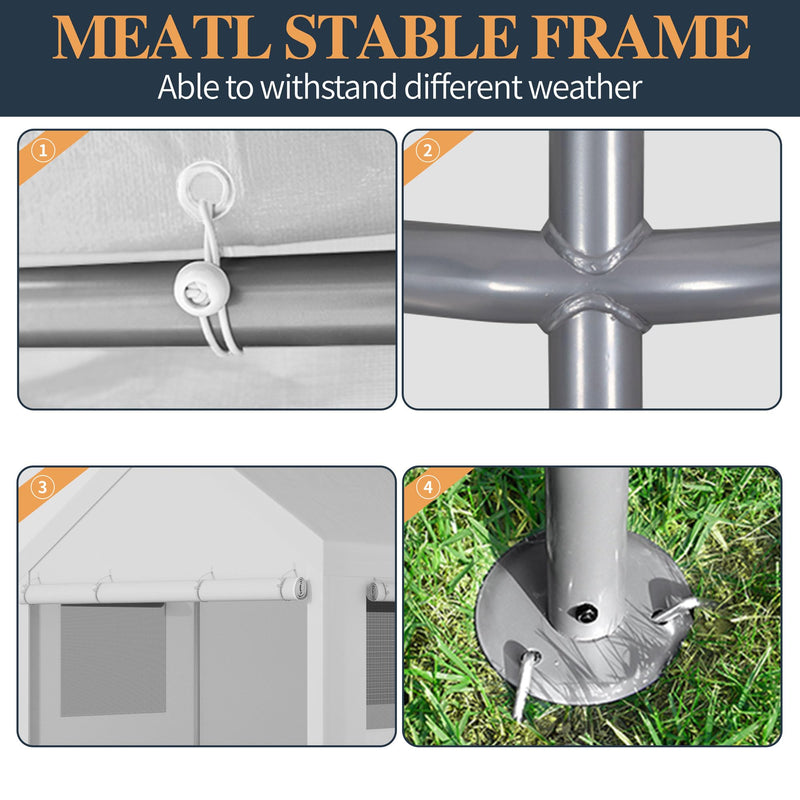 Shintenchi Carport 10' x 20' Heavy Duty Portable Garage, Car Port Canopy with Side-Opening Removable Door & Roll-Up Windows, Car Canopy for Truck,Car,Boat,Motorcycle,White