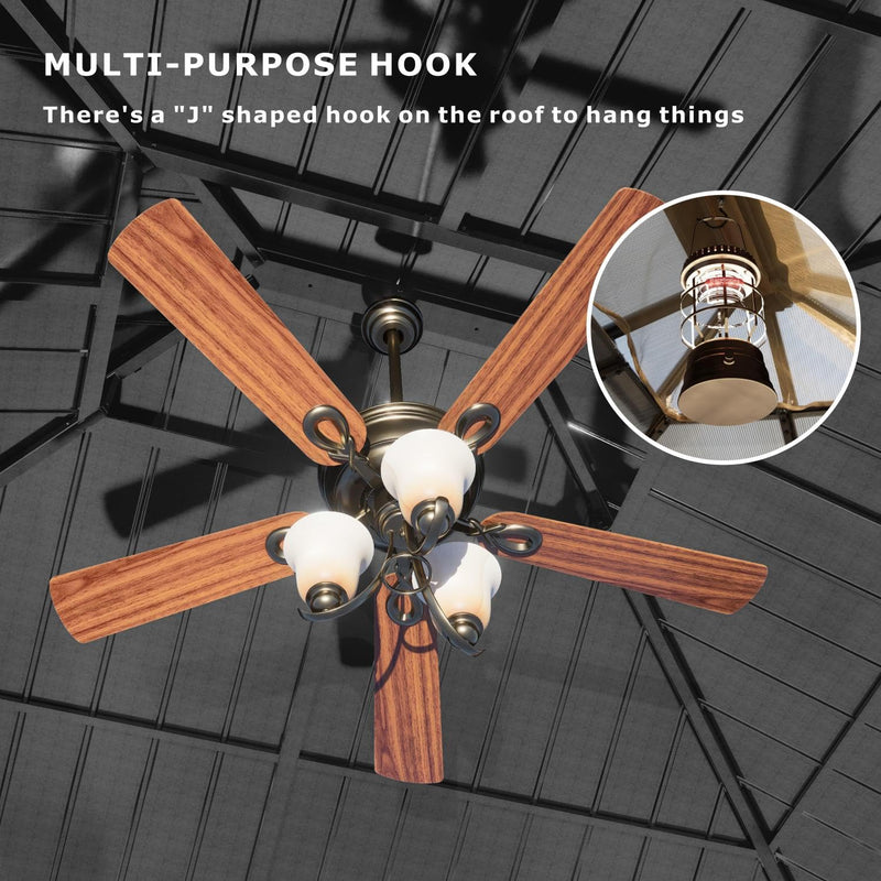 SOLUMIA 10’x12’ Hardtop Gazebo, Galvanized Steel Double Roof Canopy with Aluminum Frame, Outdoor Pavilion with Nettings and Curtains