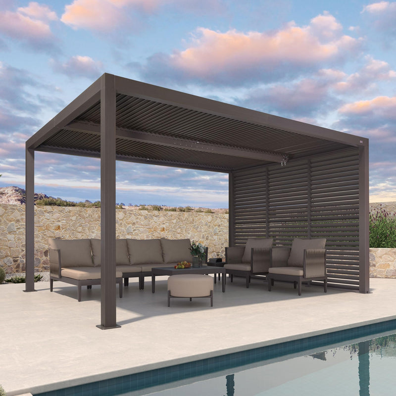 PURPLE LEAF Outdoor 12' × 14' Louvered Pergola with 12FT Detachable Louver Wall Patio Adjustable Aluminum Canopy Retractable Metal Roof for Deck Outside Backyard Hardtop Gazebo Sun Shade