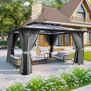 Aoxun 12'x14' Hardtop Gazebo, Aluminum Frame Permanent Pavilion with Curtains and Netting, Outdoor Polycarbonate Double Roof Canopy, Designed for Garden, Lawns, Patio, Gray