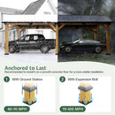 Jocisland 12x24x9.5 FT Cedar Wood Hardtop Carport with Steel Roof, Waterproof Outdoor Gazebo Pavilion, Heavy-Duty Snow & Wind Resistant Canopy for Patio, Driveway, Garden