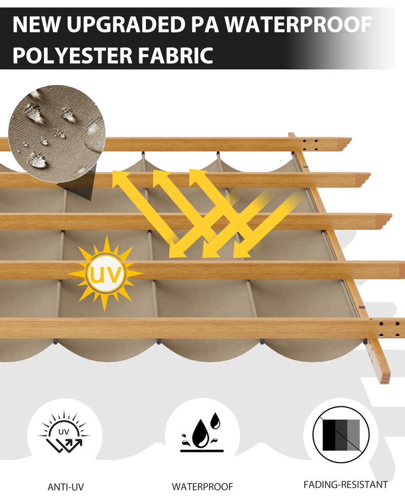 GarveeLife 10x13 Ft Outdoor Pergola with Retractable Canopy Upgraded Outdoor Aluminium Pergola, Faux Wood Grain Metal Patio Gazebo for Modern Backyard Deck for Porch, Awning, Grape Trellis, Khaki