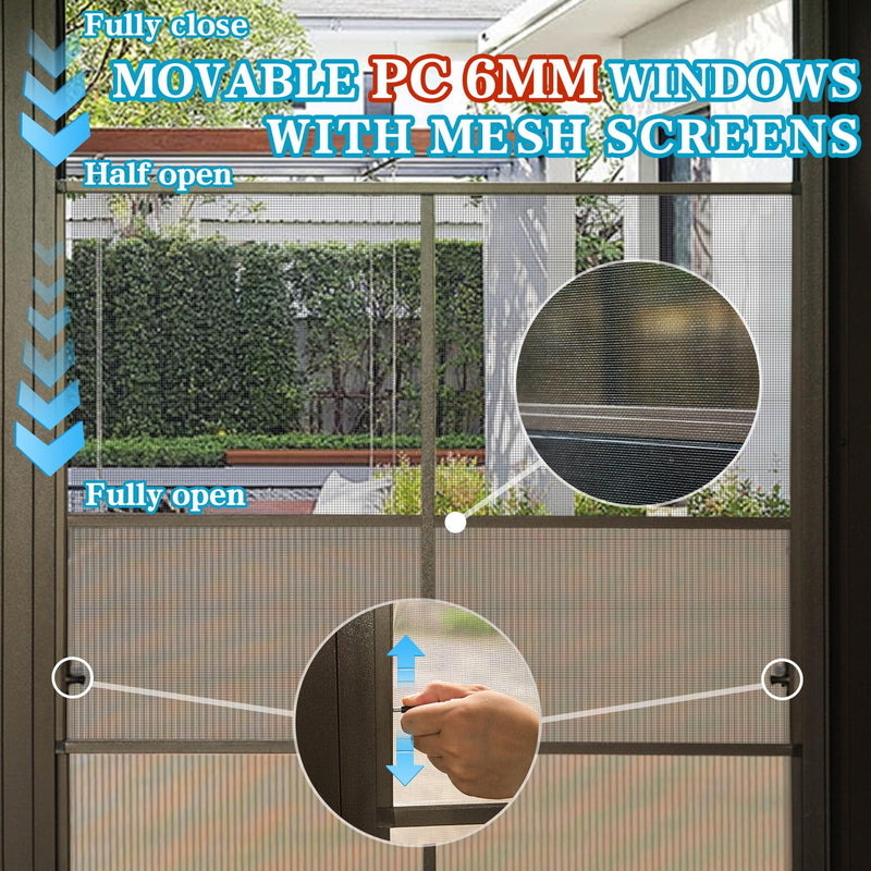 Domi 12x16FT Wall-Mounted Sunroom Gazebo, Aluminum Solarium with Galvanized Steel Sloping Roof, Detachable PC Screens, Front & 2 Side Sliding Doors, Outdoor Sun Room Lean to Gazebo for Patio Deck Lawn