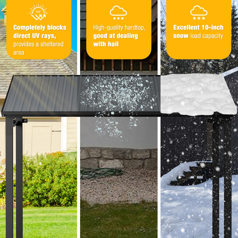 EBE 10' x 8' Hardtop Gazebo, Lean to Gazebos Outdoor Pergola with Galvanized Steel Roof, Wall Mounted Gazebo Pergola, Metal Awning for Patio, Decks, Backyard