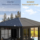 Domi 12x14FT Outdoor Sunroom, Galvanized Steel Hardtop Enclose Gazebo Sloping Roof, All Weather Aluminum Solarium Screen House for Patio Deck Backyard with Lockable Door, Moveable PVC Screen