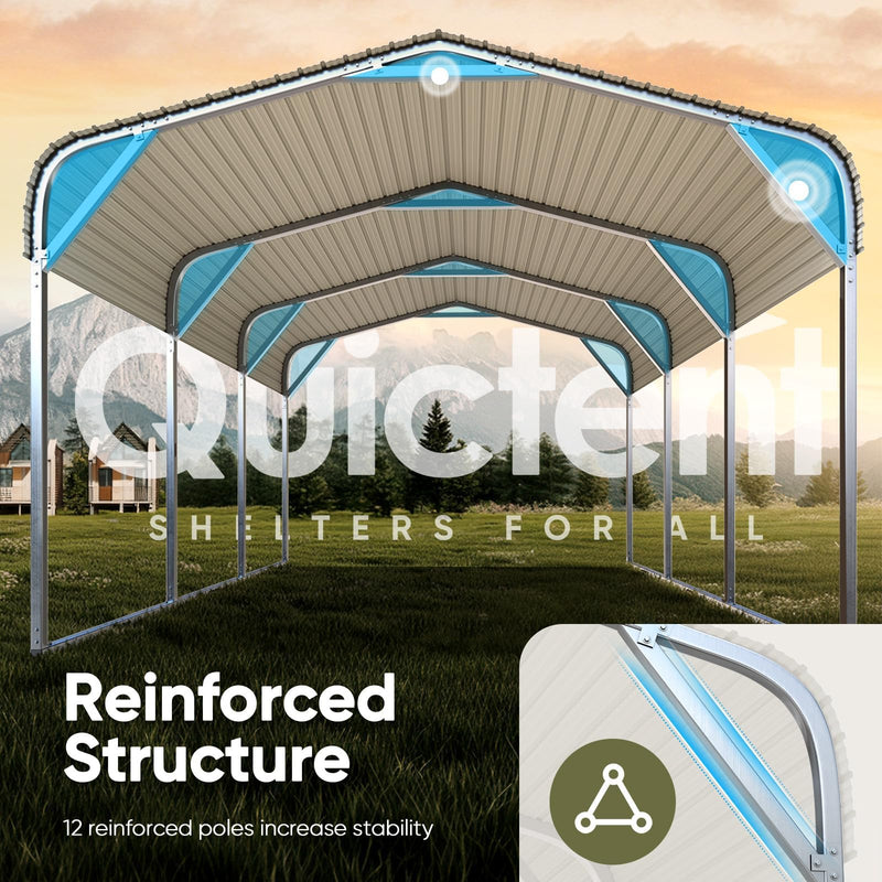 Quictent 10x15 ft Metal Roof Carport Kits Hard Top Garage Heavy Duty Steel Car Canopy, White
