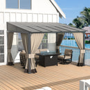 Kurapika 10’ x 12’ Wall Mount Gazebo Outdoor Pergola, Hardtop Lean to Gazebo Canopy Awnings with Sloped Roof and Sturdy Steel Frame, for Patio, Porch, Deck, Backyard(Sand)