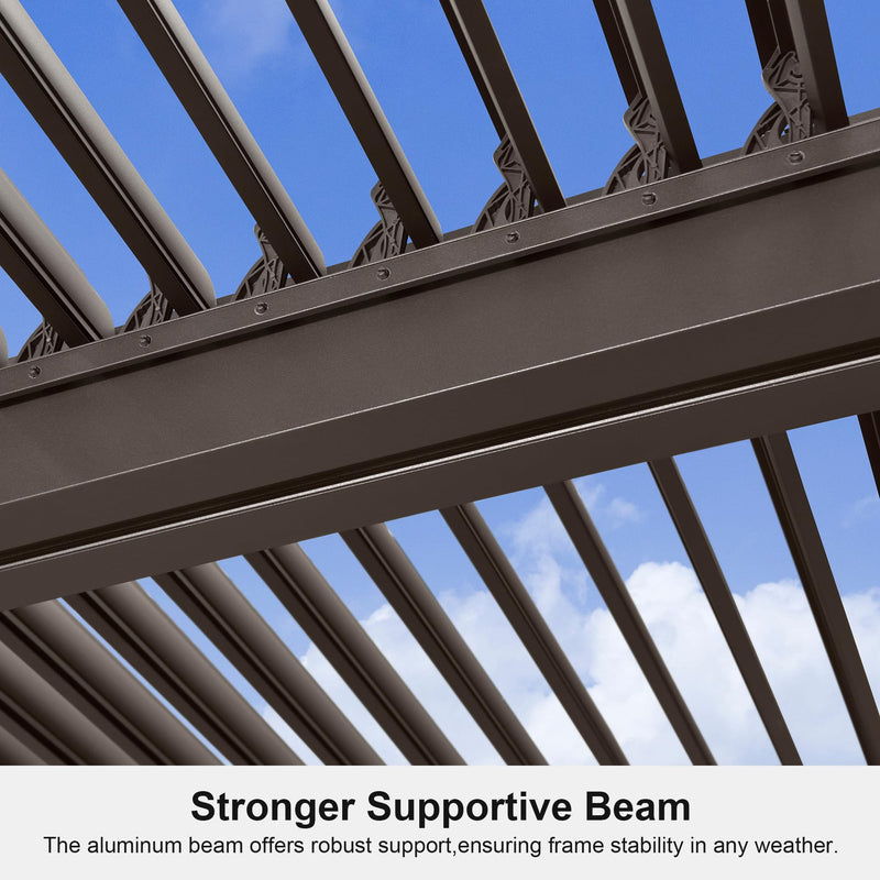 PURPLE LEAF Outdoor 10' × 14' Louvered Pergola with Roller Blinds Patio Adjustable Aluminum Canopy Retractable Metal Roof for Deck Outside Backyard Hardtop Gazebo Sun Shade, 2 Short and 1 Long Side