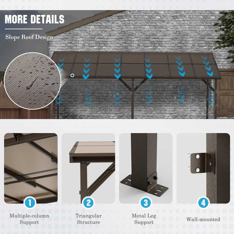 SUNCROWN 10'x14' Hardtop Gazebo, Wall-Mounted Gazebos Pergola, Outdoor Reclining Gazebos with Metal Frame, Lean to Gazebo Metal Awnings for Patio, Deck, Backyard, Porch, Lawns