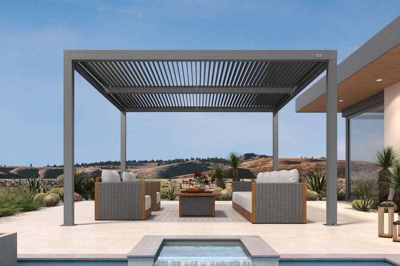 PURPLE LEAF Louvered Pergola 12' x 12' Outdoor Full Aluminum Pergola with Adjustable Rainproof Roof Modern Retractable Patio Hardtop Gazebo for Deck Backyard Garden Slate Grey