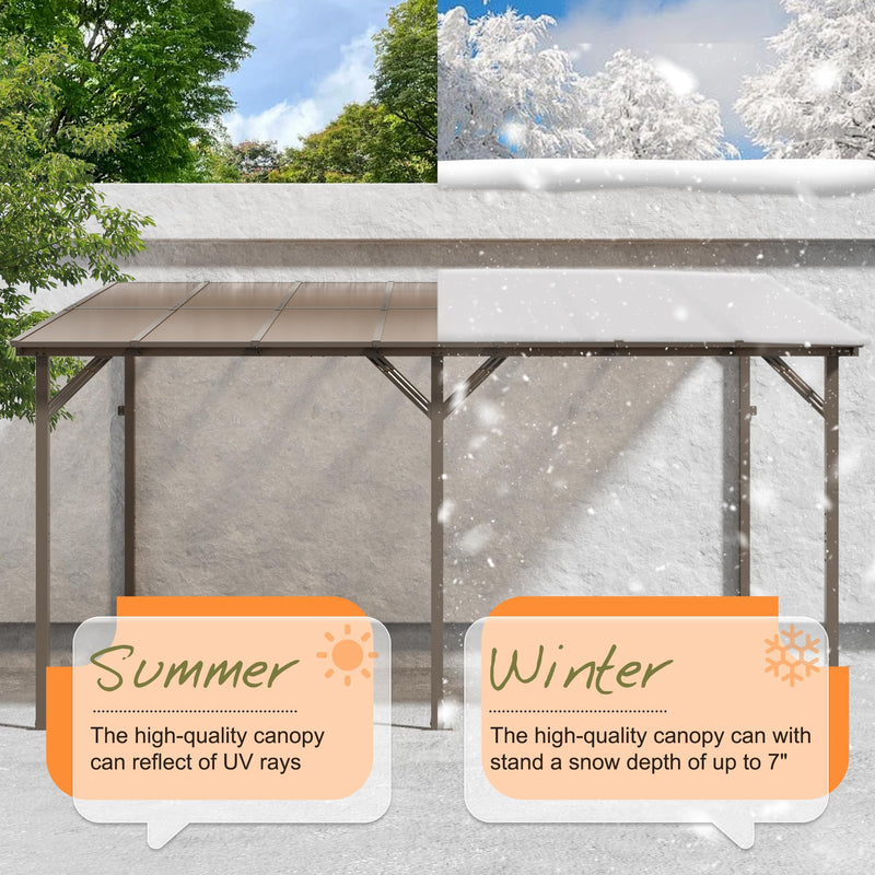 Crownland 10'x14' Outdoor Gazebo Hardtop, Wall-Mounted Lean-to Gazebo with Dewatering Hole, Large Outdoor Pergola Awning, Waterproof for Deck, Backyard, Garden, Porch