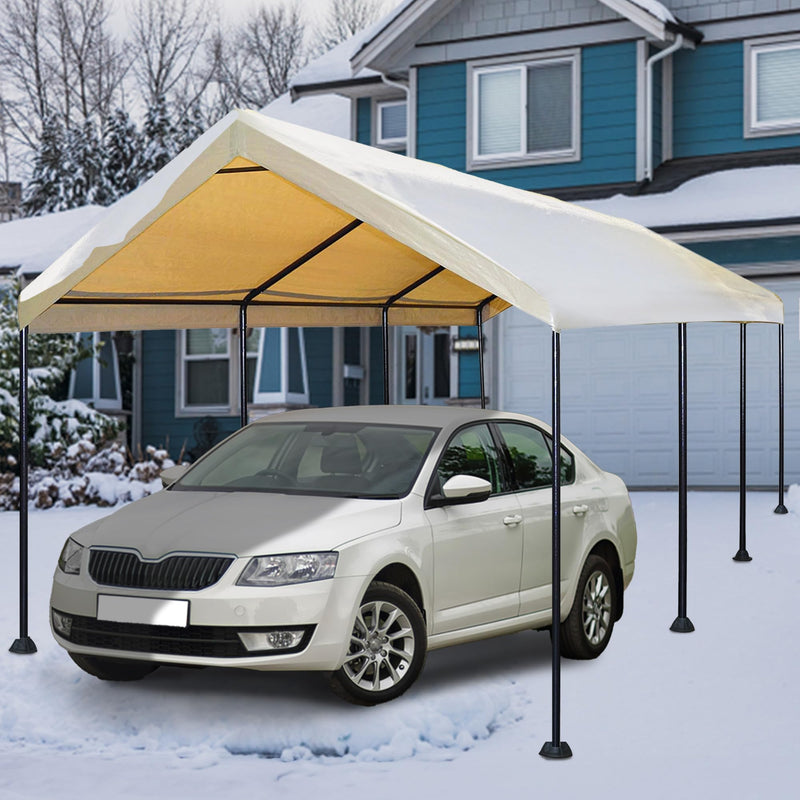 Caravan Canopy Mega Domain Carport with Waterproof Polyethylene Top, Durable Steel Frame, Compression Lock, and Easy Assembly, 10 by 20 Feet, Tan