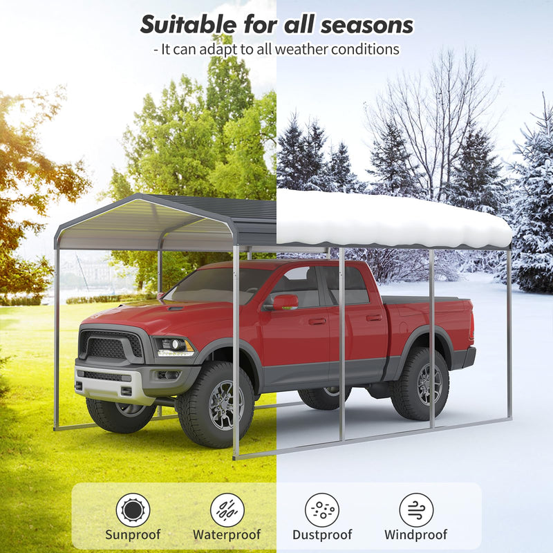 10x15 FT Metal Carport Shed,Heavy Duty Carport with Galvanized Steel Roof & Frame, Permanent All-Weather Shelter for Cars, Motorcycles, ATV, Boats, and Tractors