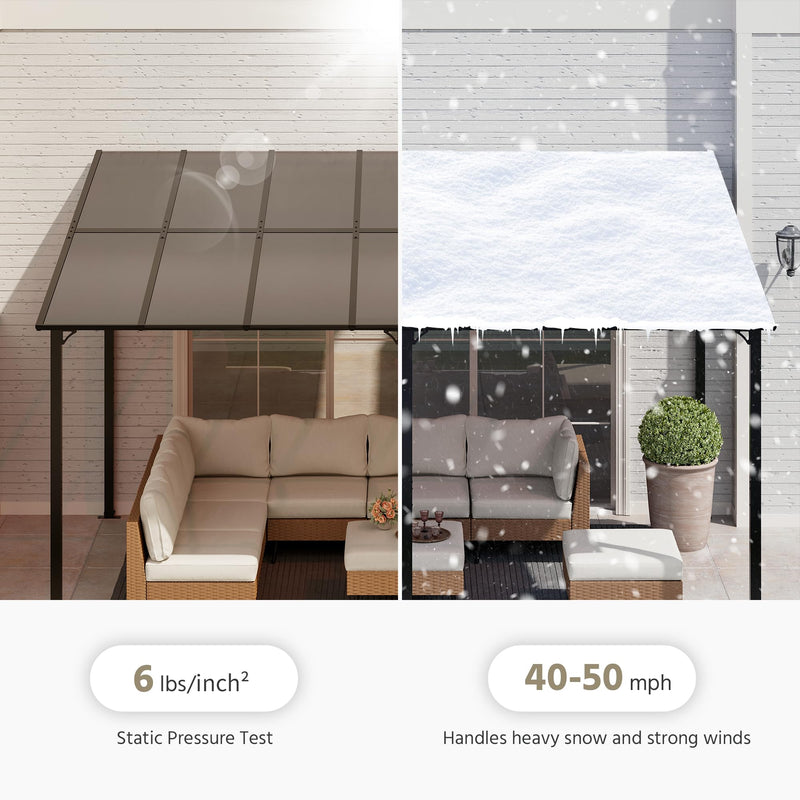 LAUSAINT HOME 10'×14' Gazebo for Patio, Lage Wall Mounted Lean to Outdoor Pergola with Roof(140 Sq.Ft Shaped), Hard Top Heavy Duty Awnings for Decks, Backyard, Garden, Grills (Dark, 10'x14')