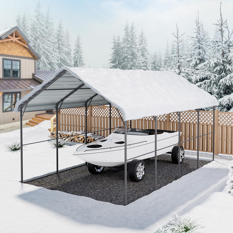 VEVOR Heavy Duty Metal Carport, 12' x 20' Outdoor Carport with Galvanized Steel Frame & Roof, Car Tent Garage Shade with Removable Sidewalls, Multi-Use Car Shelter for Pickup, Boat, Car & Tractors