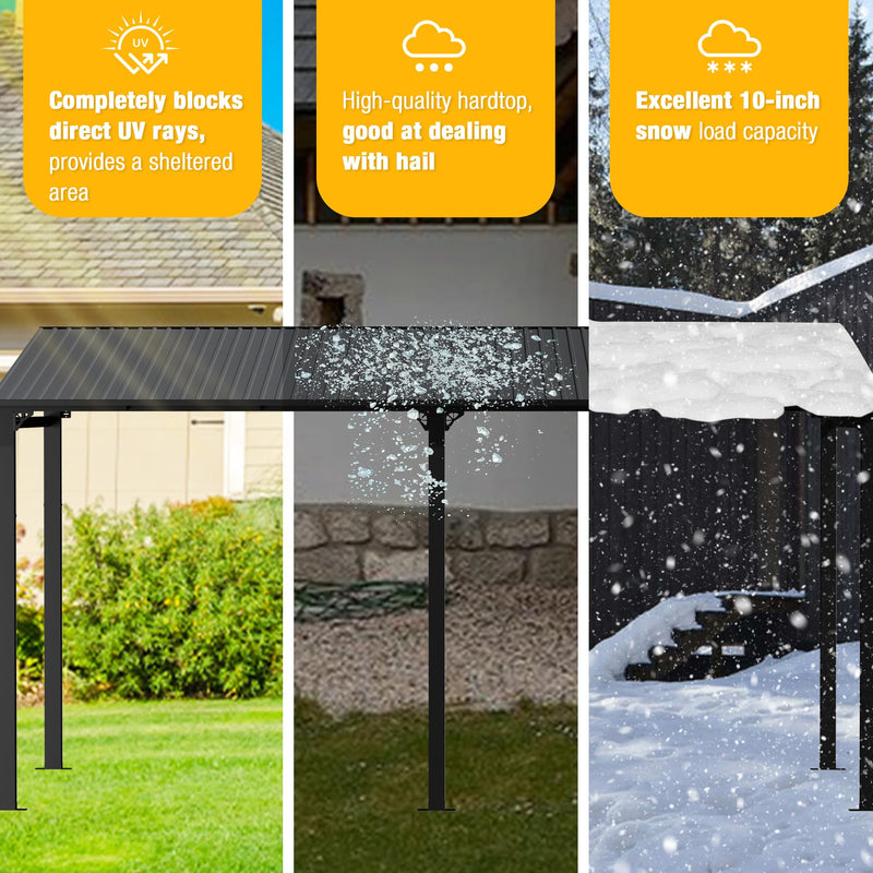 EBE 14' x 10' Hardtop Gazebo, Lean to Gazebos with Galvanized Steel Roof, Heavy Duty Outdoor Pergola and Gazebos Clearance, Wall Mounted Grill Gazebo Awning for Patio, Poch, Backyard