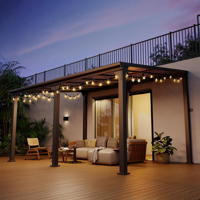 Pamapic 10 * 14FT Wall Mounted Gazebo,4*4 Inch Thickened Pillars & Enlarged Base,Outdoor Hardtop Lean to Pergola,UV Resistant Polycarbonate Roof,Aluminum Frame Pergola,Outdoor Patio Awnings for Lawn