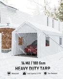 Hipicute 12' x 20' x 11' Heavy-Duty Portable Garage with Canopy Roof, Front and Back Doors, Roll-Up Windows, Portable Carport Reinforced Structure for Cars, Trucks, Boats, and Parties - White