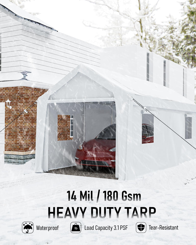 Hipicute 12' x 20' x 11' Heavy-Duty Portable Garage with Canopy Roof, Front and Back Doors, Roll-Up Windows, Portable Carport Reinforced Structure for Cars, Trucks, Boats, and Parties - White