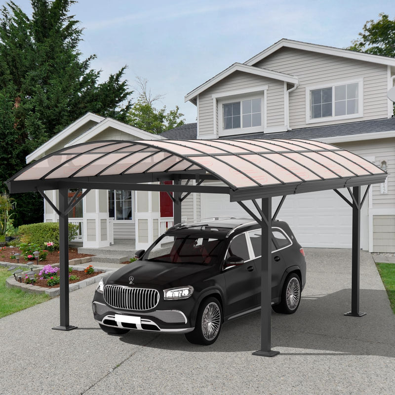 BUPPLEE Heavy Duty Metal Carport Kit 10 x 15 ft, Aluminum Carport with UV50+Resistant PC Sunlight Panels,Sturdy Metal Carports for Cars, Boats,Outdoor Storage Shed,Anti Rust Awning,Snow