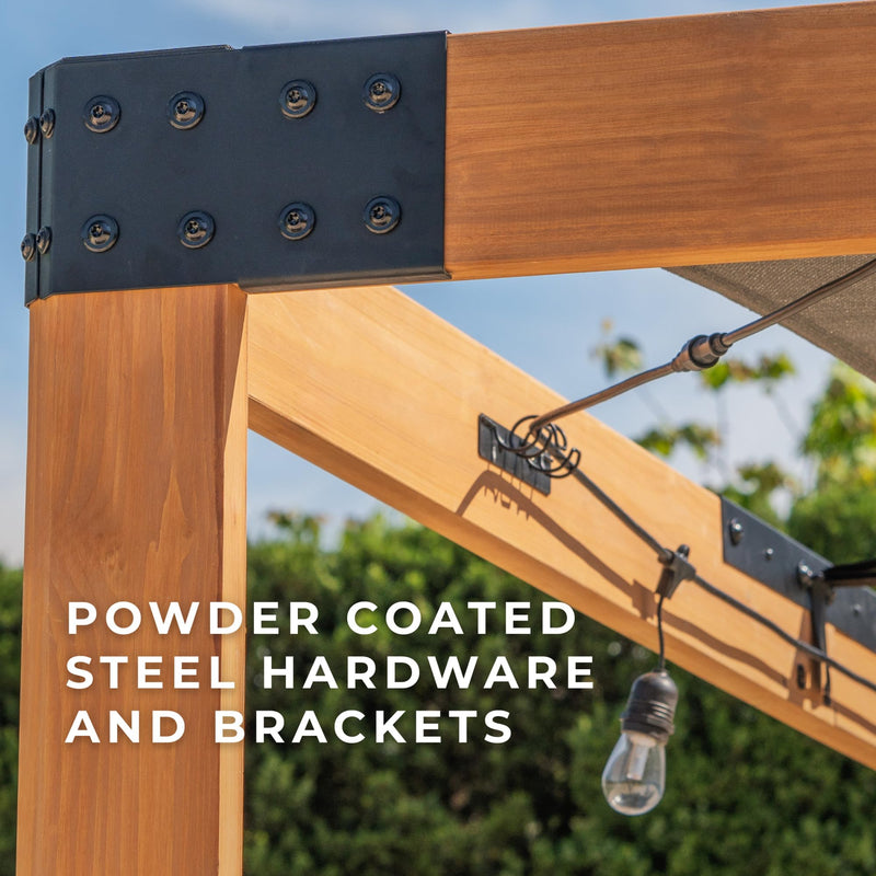 Backyard Discovery Brendan 12' x 10' Modern Cedar Wood Pergola Kit with Heavy-Duty Sun Shade Sail Screen Canopy, PowerPort, High-Wind Rating for Outdoor Patio, Garden, Deck, and Entertaining