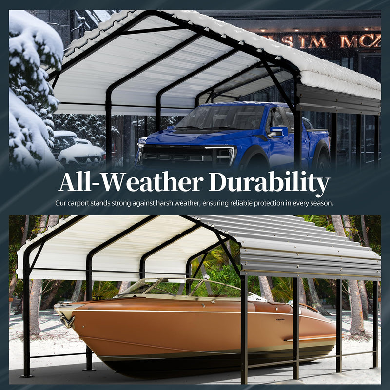 SUNLEI 12X15 FT Carport, Heavy Duty Carports Canopy with Galvanized Steel Roof and Frame, Metal Carportes Upgraded Extra Large Garage for Pickup, Boat, Car and Tractors