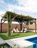 KYBOLT 12 X 14 Ft Wood Pergola with Retractable Sunshade Canopy, Solid Structure, Outdoor Pergola for Backyard, Deck, Garden (Reddish-Brown)