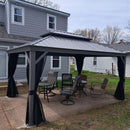PURPLE LEAF 11' x 15' Permanent Hardtop Gazebo with Galvanized Steel Double Roof and Aluminum Frames Outdoor Large Pavilion Gazebo for Patio Deck Garden, Netting and Curtains Included, Light Grey
