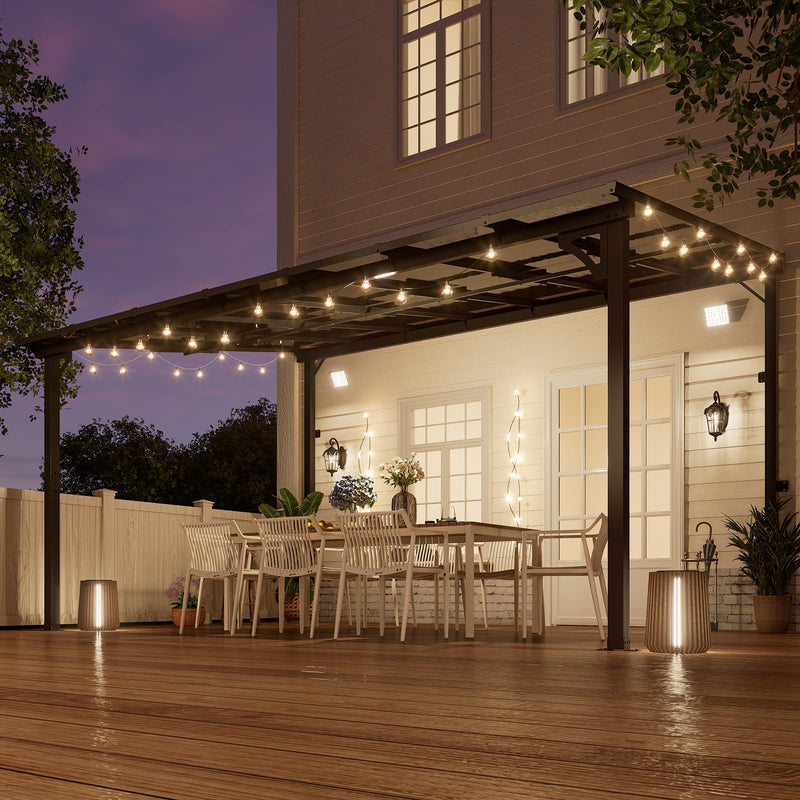 MEISSALIVVE 10' x 14' Pergola with Sloped Roof, Lean to Metal Awning for Outdoor Patio, Deck, Black