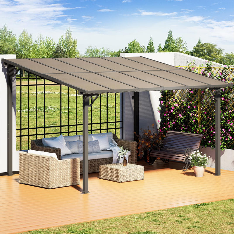 EBE 12' x 10' Wall Mounted Gazebo on Clearance, Lean to Gazebo Pergola with Sloped Roof, for Patio, Porch, Deck