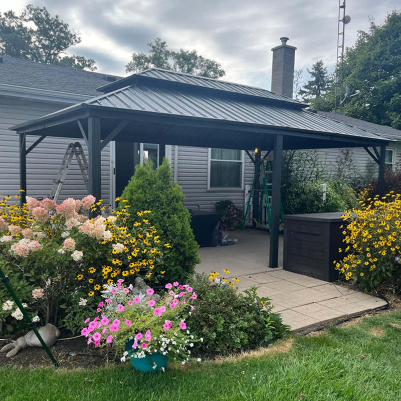 Domi 12' x 20' Hardtop Gazebo Permanent Metal Gazebo with Galvanized Steel Double Roof, Curtains and Netting for Patio, Backyard, Deck, Lawn, Grey