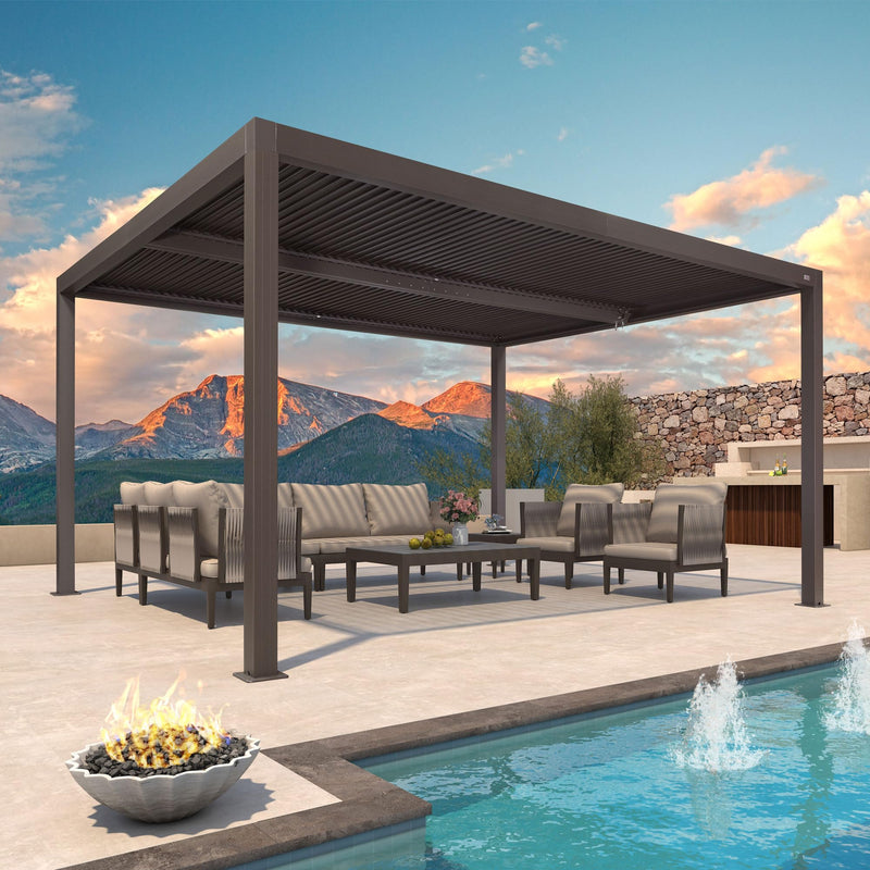 PURPLE LEAF Louvered Pergola 11' × 15' Outdoor Hardtop Gazebo Sun Shade with Adjustable Canopy Patio Aluminum Retractable Roof for Outside Deck Backyard Pavilion