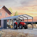 EROMMY 10x25 FT Carport Storage Shed 2-in-1, Heavy Duty Car Port with Galvanized Metal Frame, Base-Reinforced Enclosed Storage Shelter, Extended Coverage for Trucks, Cars & All Vehicles, Gray