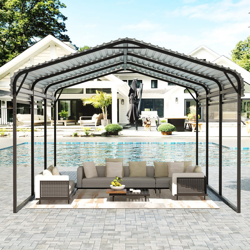 EBE 10 x 15 FT Metal Carport, Heavy Duty Carports with Galvanized Steel Roof, Outdoor Carport Canopy Garage Shelter Shade for Car, SUV, Truck, Boats and Tractors