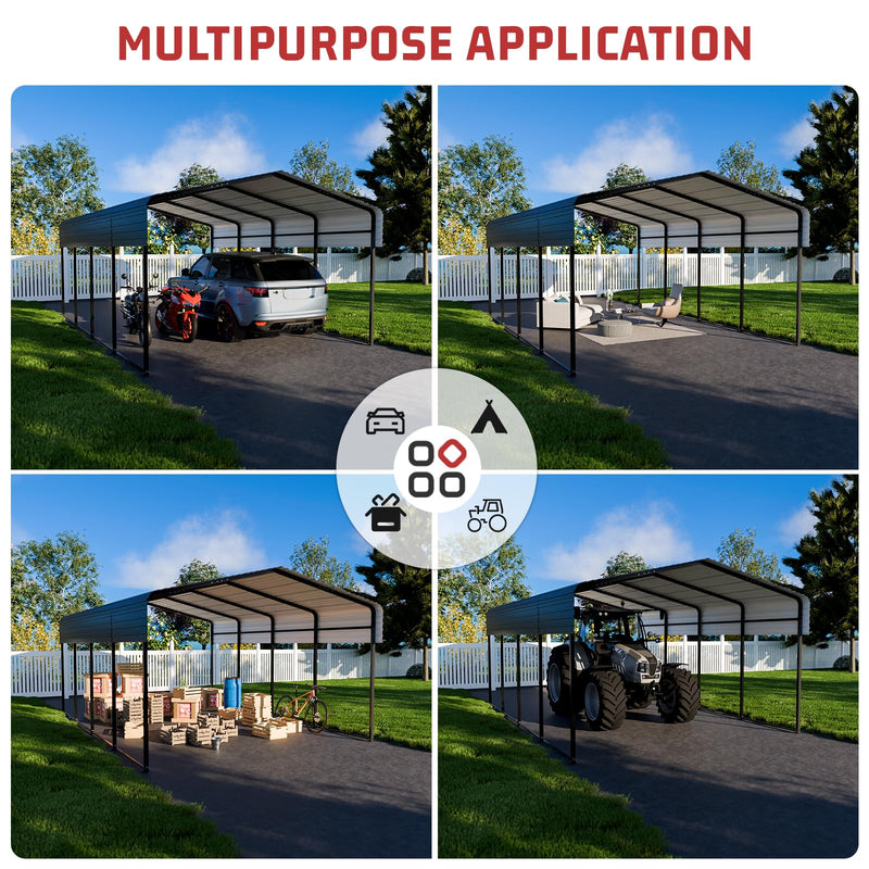 NUGRIART Metal Carport 10 x 15 FT with Heavy Duty Metal Frame & Galvanized Steel Roof, Metal Car Garage, Sturdy Canopy Shelter for Car, Truck, Pickup, SUV, Tractor, and Boat