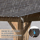 Domi 12x16FT Wall-Mounted Hardtop Gazebo, Aluminum Lean to Gazebo with Galvanized Steel Sloping Roof, Curtains & Netting for Outdoor Patio, Deck, Backyard, Garden Parties