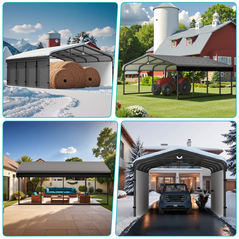 Metal Carport,Car Ports 20x20 Heavy Duty Metal for Snow,Car Tent Garage with Galvanized Metal Roof,Outdoor Two Car Carport All Weather